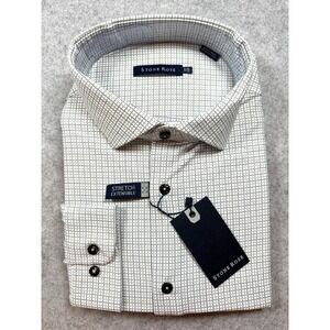 STONE ROSE Nova White Micro Check Long Sleeve Modern Dress Shirt Men's 2XL NEW